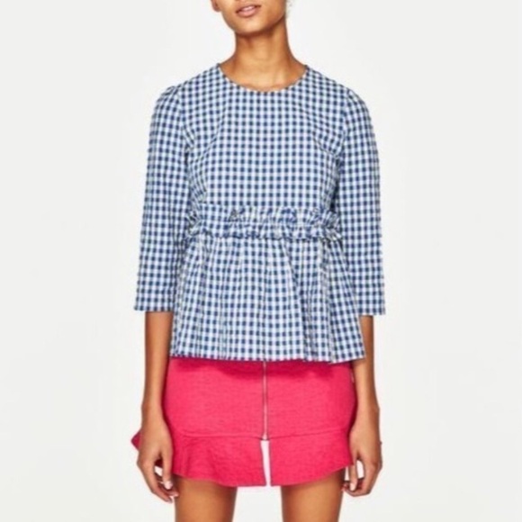 ZARA Gingham Ruffle Top - Picture 2 of 8